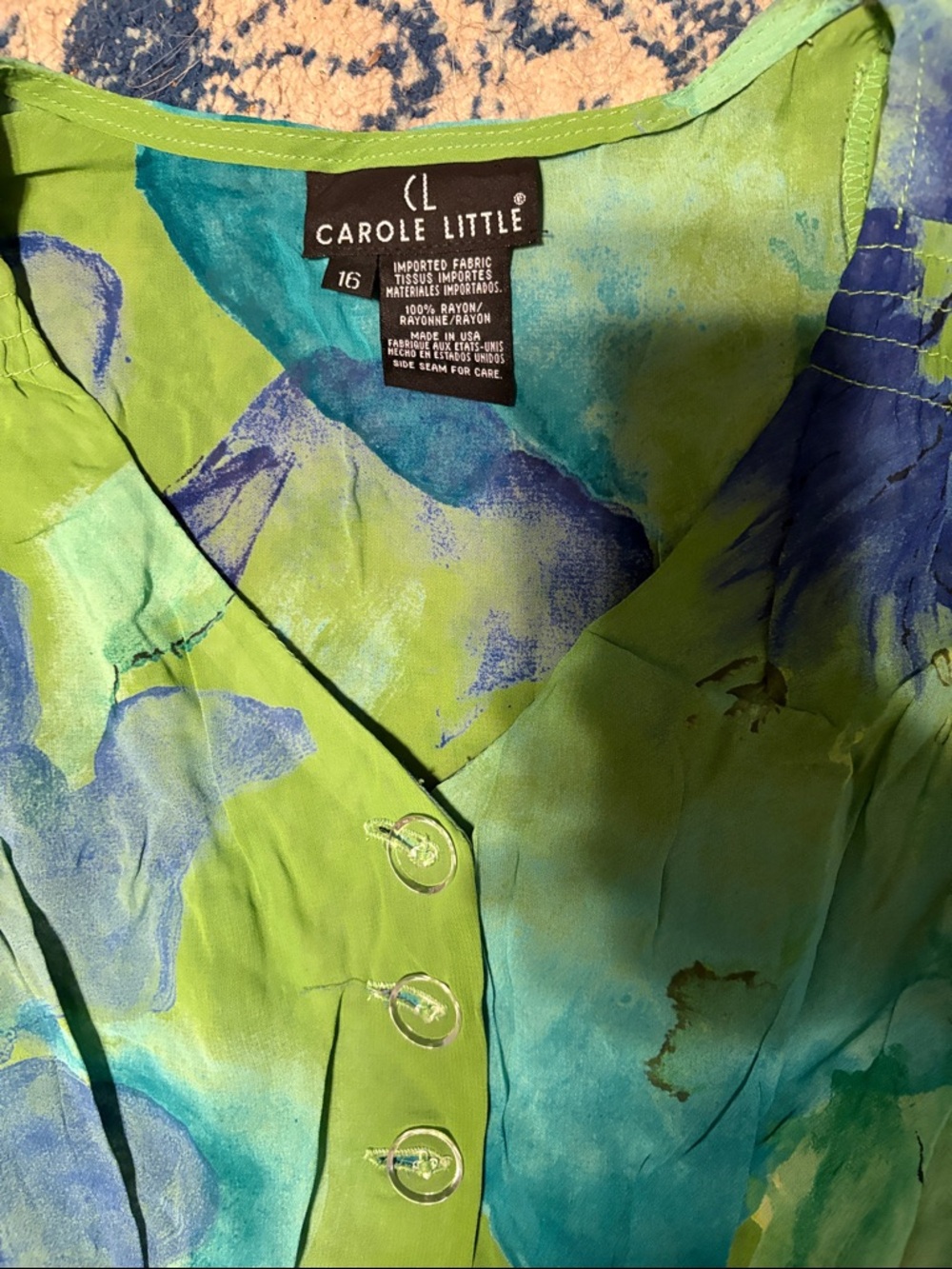 Carole Little Lime Green Maxi Dress with Blue Floral Print - Picture 2 of 6